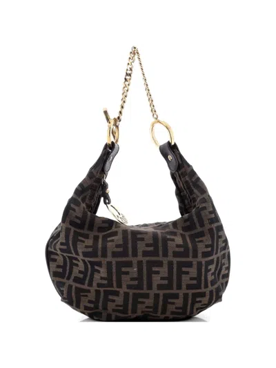 Pre-owned Fendi Chef Chain Zucca Canvas Mini Hobo Bag In Brown