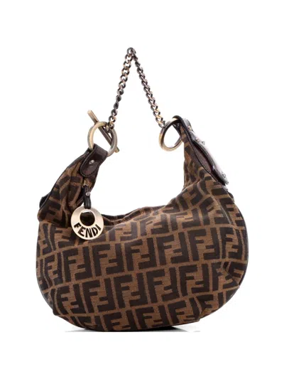 Pre-owned Fendi Chef Chain Zucca Canvas Mini Hobo Bag In Brown