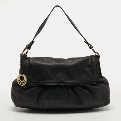 Pre-owned Fendi Chef Choco Brown Ff Perforated Leather Shoulder Bag