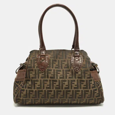 Pre-owned Fendi Chef De Jour Tobacco Zucca Canvas Medium Bag In Brown