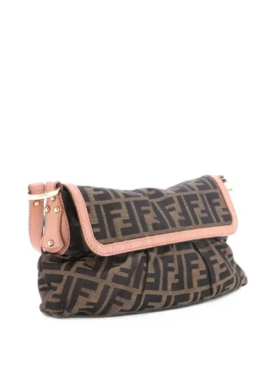 Pre-owned Fendi Chef Flap Bag Zucca Canvas Small Shoulder Bag In Brown