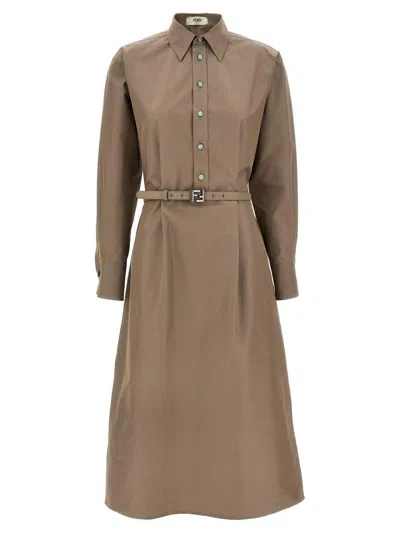 Fendi Chemisier Midi Dress In Brown