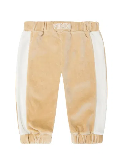 Fendi Babies' Chenille Trousers In Neutrals