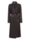 Fendi Silk Chess Ff Long Sleeve Midi Dress Dresses Brown In Brown