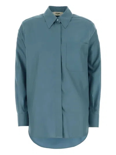 Fendi Air Force Blue Silk Shirt In Multi