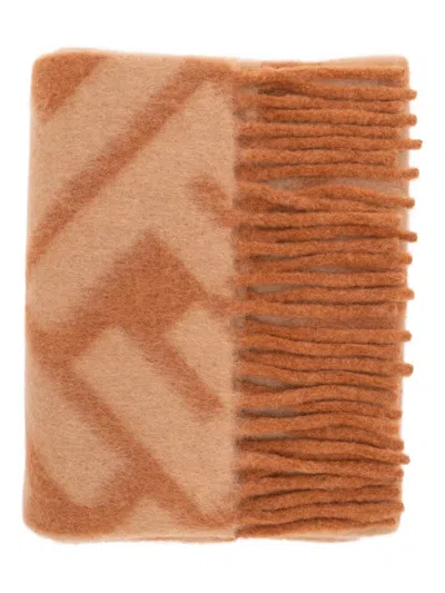 Fendi Chevron Fringed Scarf In Brown