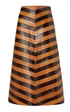Fendi Two-tone Chevron Hagfish Leather Skirt In Brown