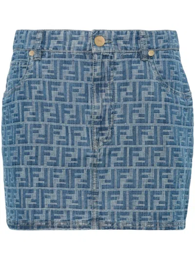 Fendi Chic Blue Mini Chambray Skirt With Eco-friendly Jacquard Design In Clear Blue