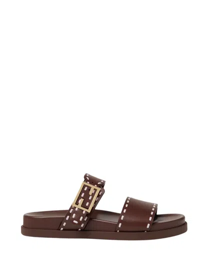 Fendi Chic Double Band Sandals With Decorative Buckle In Brown