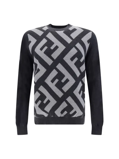 Fendi Chic Grey Wool Iconic Logo Men's Sweater