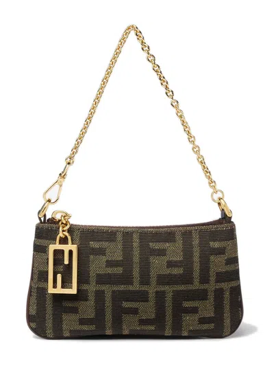 Fendi Chic Mini Baguette Pouch Handbag With Short Chain Strap In Brown