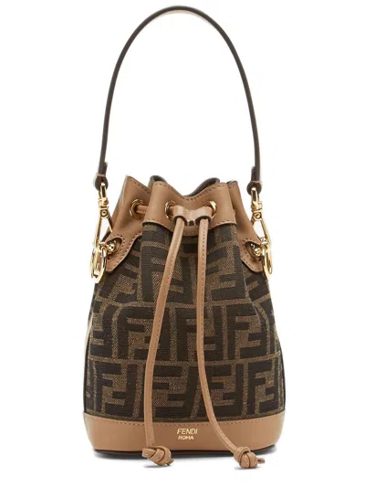 Fendi Chic Mini Jacquard Motif Handbag With Removable Straps In Brown