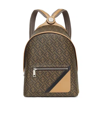 Fendi Chiodo Diagonal Ff-print Backpack In Brown