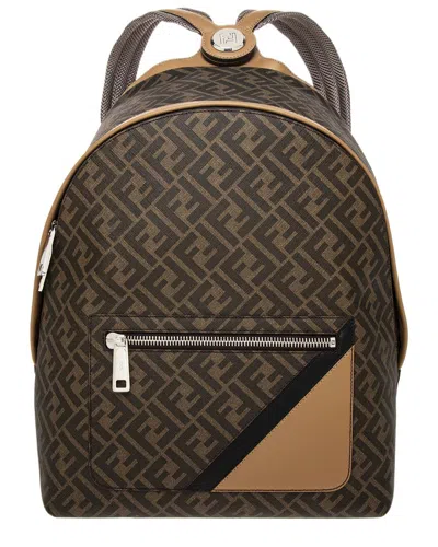 Fendi Chiodo Ff Diagonal Canvas & Leather Backpack In Brown