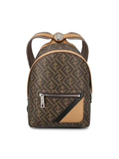 Fendi Chiodo Ff Jacquard Small Backpack In Brown