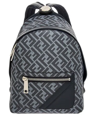 Fendi Chiodo Small Diagonal Canvas & Leather Backpack In Blue