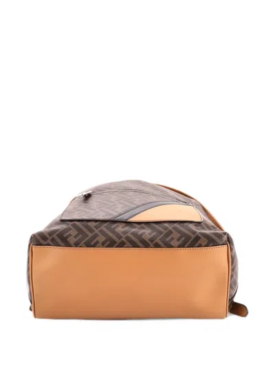 Pre-owned Fendi Chiodo Zucca Coated Canvas With Leather Medium Backpack In Brown