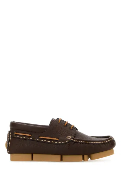 Fendi Chocolate Leather Deck Loafers In Morocuoio