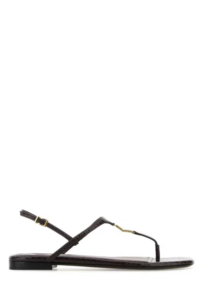 Fendi Women Fold Leather Sandals With Reptile Effect In Black