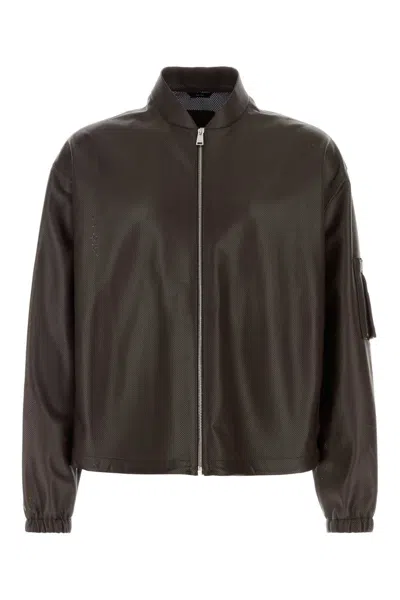 Fendi Chocolate Nappa Leather Bomber Jacket For Men In Brown
