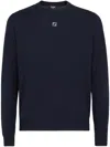 Fendi Ff Logo Wool Crewneck Sweater In Blue