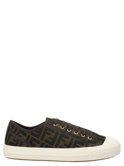 Fendi Men Brown Sneaker With All-over Ff Motif In Fabric Man In Black