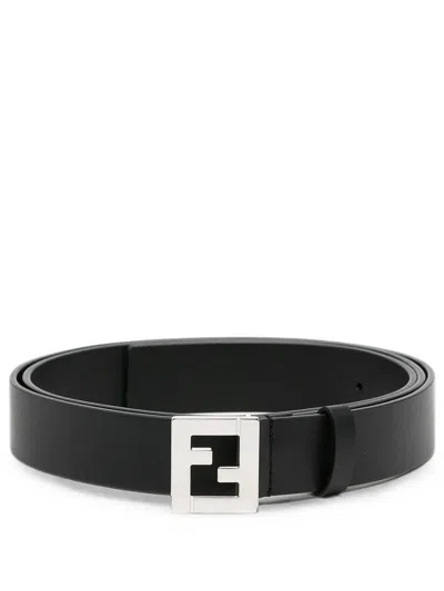 Fendi Cintura  "ff 30" In Pelle Nera In Nero
