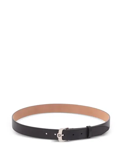 Fendi Ff Leather Belt In Burgundy With Prong Buckle In Black