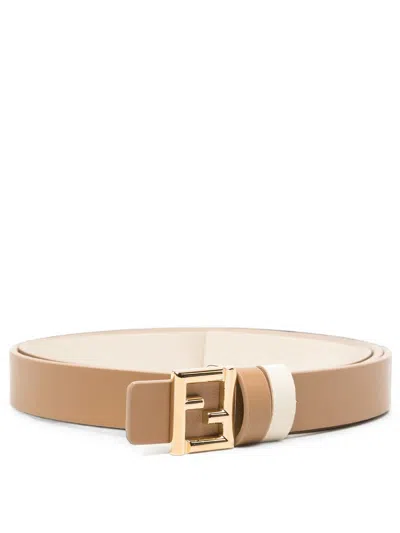 Fendi Cintura Ff Reversibile 20 Mm In Pelle Nera E Marrone Scuro In Multicolore