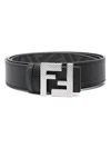 Fendi Cintura Reversibile In Pelle Nera E Tela Ff Nera In Black