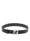 Fendi Men's Ff Squared Leather And Canvas Reversible Belt In Black