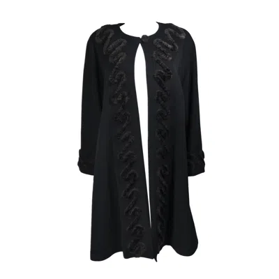 Pre-owned Fendi Circa 1980's Black Lana Wool With Faux Fur Applique Coat Size 42