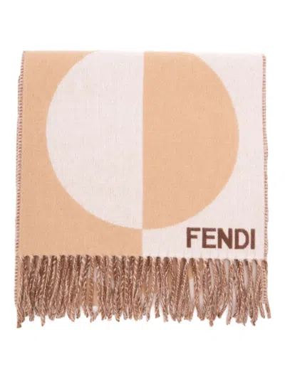 FENDI CIRCULAR-PATTERN FRINGED SCARF