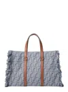 Fendi Summer Tote Bag In Blue Denim-effect Ff Jacquard