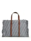 Fendi City Tote In Canvas All Over Ff With Fringes Shoulder Bags Blue
