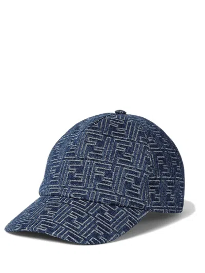 Fendi Classic Baseball Cap With Semi-rigid Visor In Ff Jacquard Denim In Blue