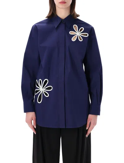Fendi Poplin Shirt With Cut-out Details In Blue