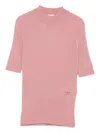 Fendi Knit Pullover With Crew Neck And Ribbed Texture In Pink