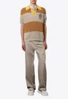 Fendi Logo Club Crest Ribbed Knit Polo T-shirt In Brown