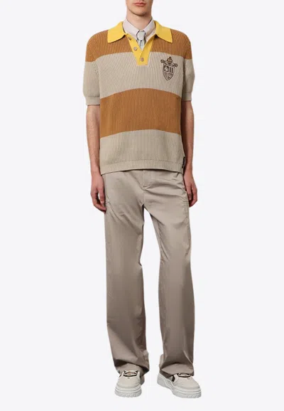 Fendi Club Crest Rib-knit Polo T-shirt In Brown