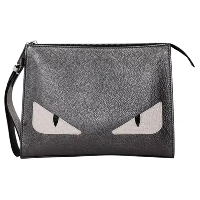 Pre-owned Fendi Clutch  Monster Grigia In Gray