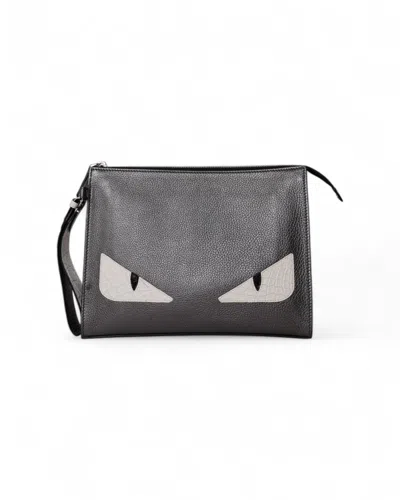 Fendi Clutch Monster Gray In Grey
