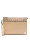 Fendi Ff-motif Leather Clutch Bag In Neutral