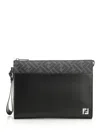 Fendi Leather And Canvas Ff Squared Clutch Bags In Black