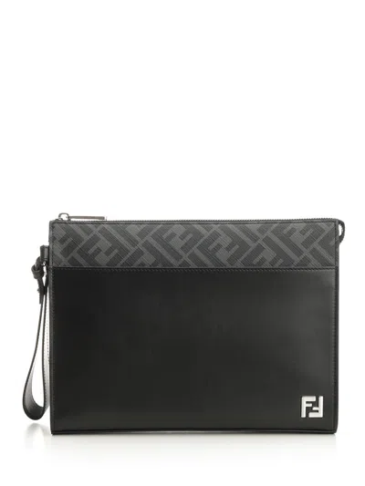 FENDI CLUTCH VIT.COVER/PU FF HANDBAGS BLACK