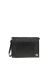 Fendi Leather And Canvas Ff Squared Clutch Bags In Black