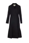 Fendi Black Grain De Poudre Wool Midi Coat With Peplum In Black