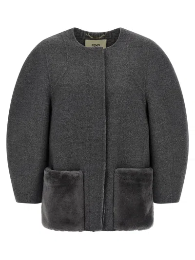 Fendi Coat In Gray