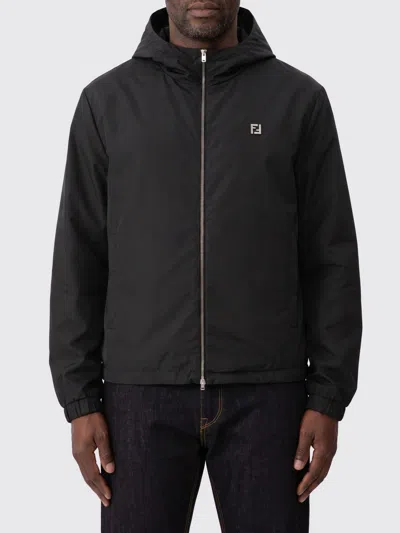 Fendi Ff Polyester Hooded Jacket In Black