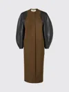 Fendi Felt Wool Cocoon Jacket With Leather-sleeve Belted Waist In Brown